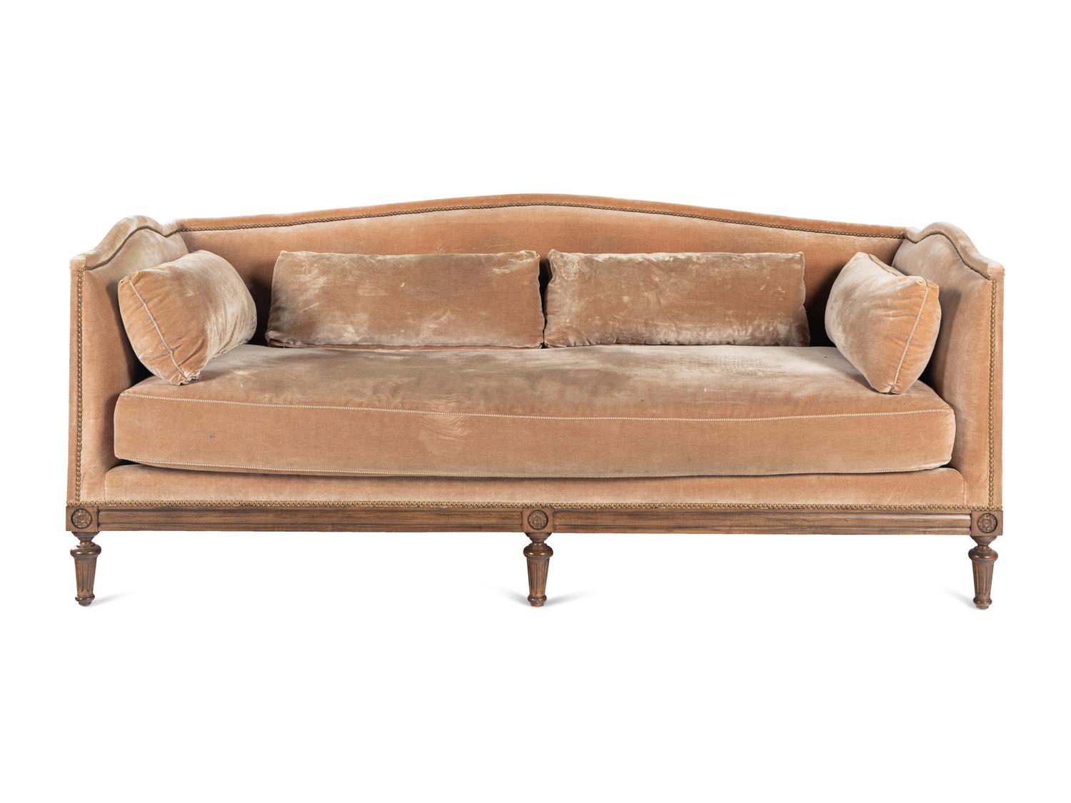 A Custom Louis XVI Style Velvet-Upholstered Settee