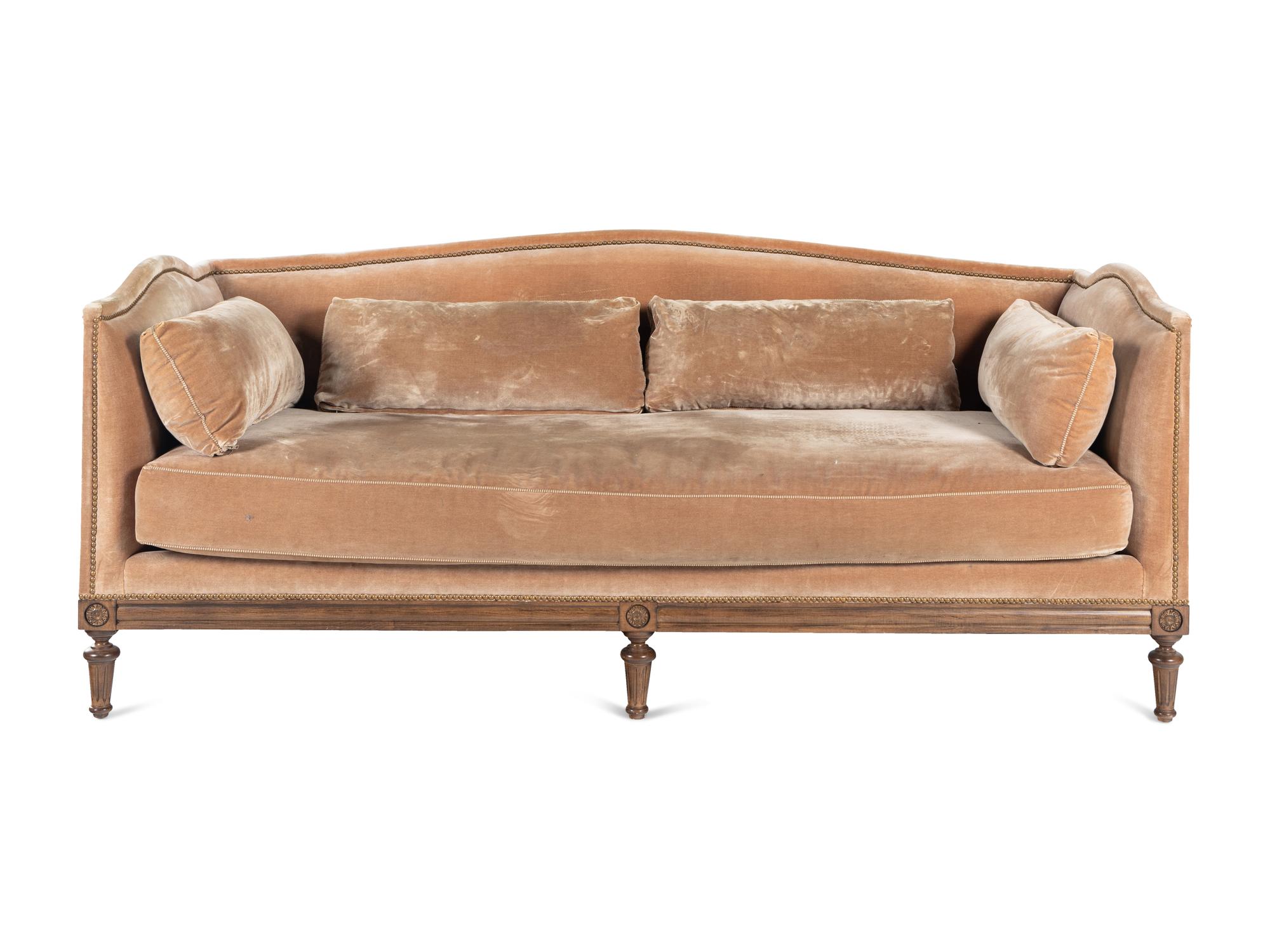 A Custom Louis XVI Style Velvet-Upholstered Settee