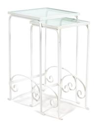 A Group of White Painted Iron Garden Furniture Dining table height 29 x length 60 x width 32 inches. — 20TH CENTURY