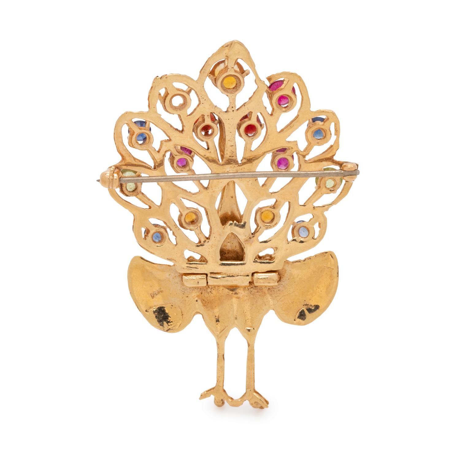 YELLOW GOLD PEACOCK BROOCH