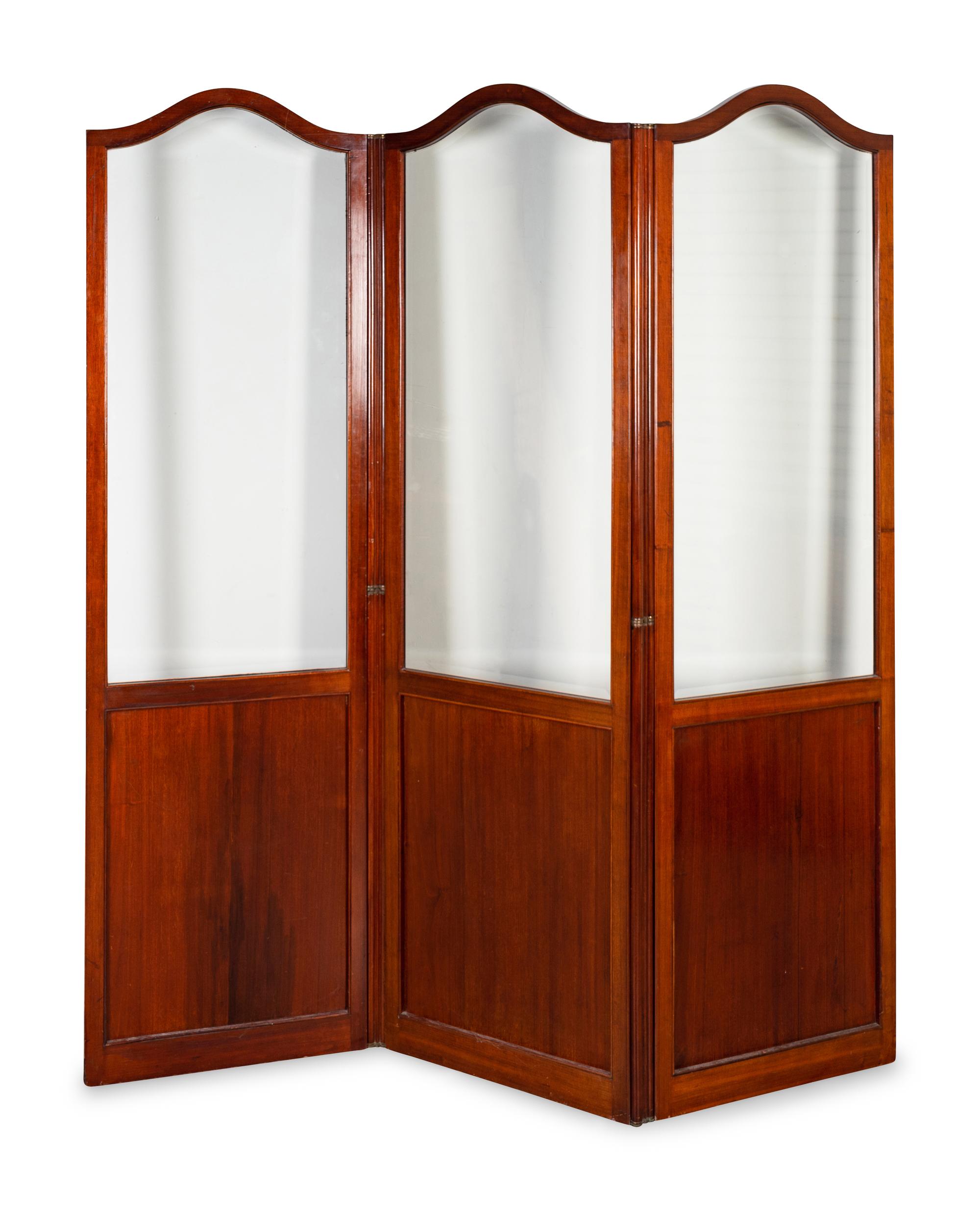 A French Mahogany and Glass Three-Panel Screen — LATE 19TH/EARLY 20TH CENTURY