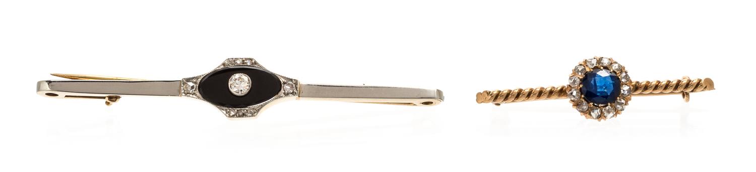 A Collection of Antique Gold, Diamond and Multi Gem Bar Brooches 4.10 dwts