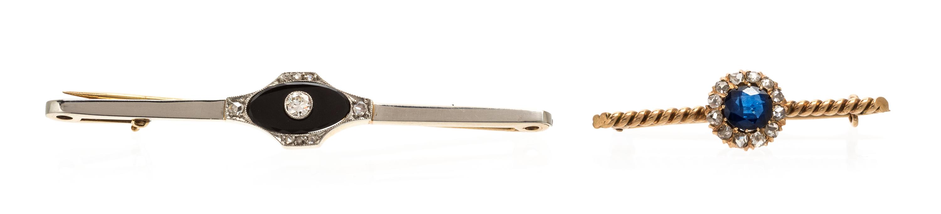 A Collection of Antique Gold, Diamond and Multi Gem Bar Brooches 4.10 dwts