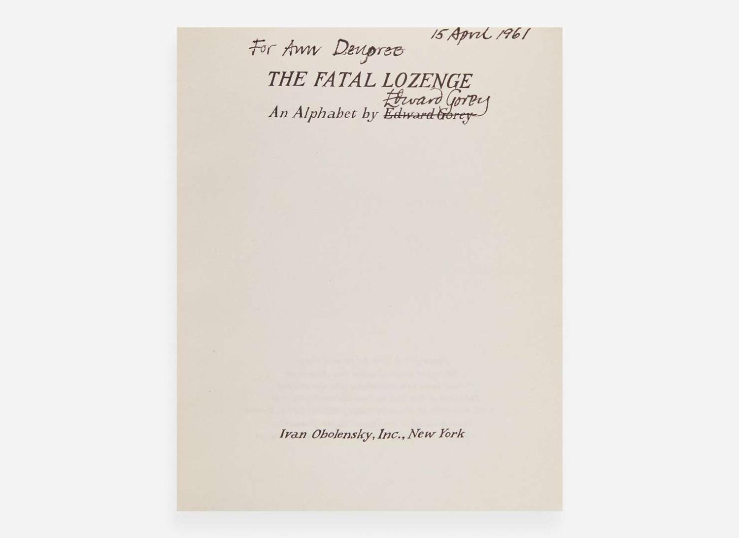 [Children's & Illustrated] Gorey, Edward: The Fatal Lozenge an Alphabet