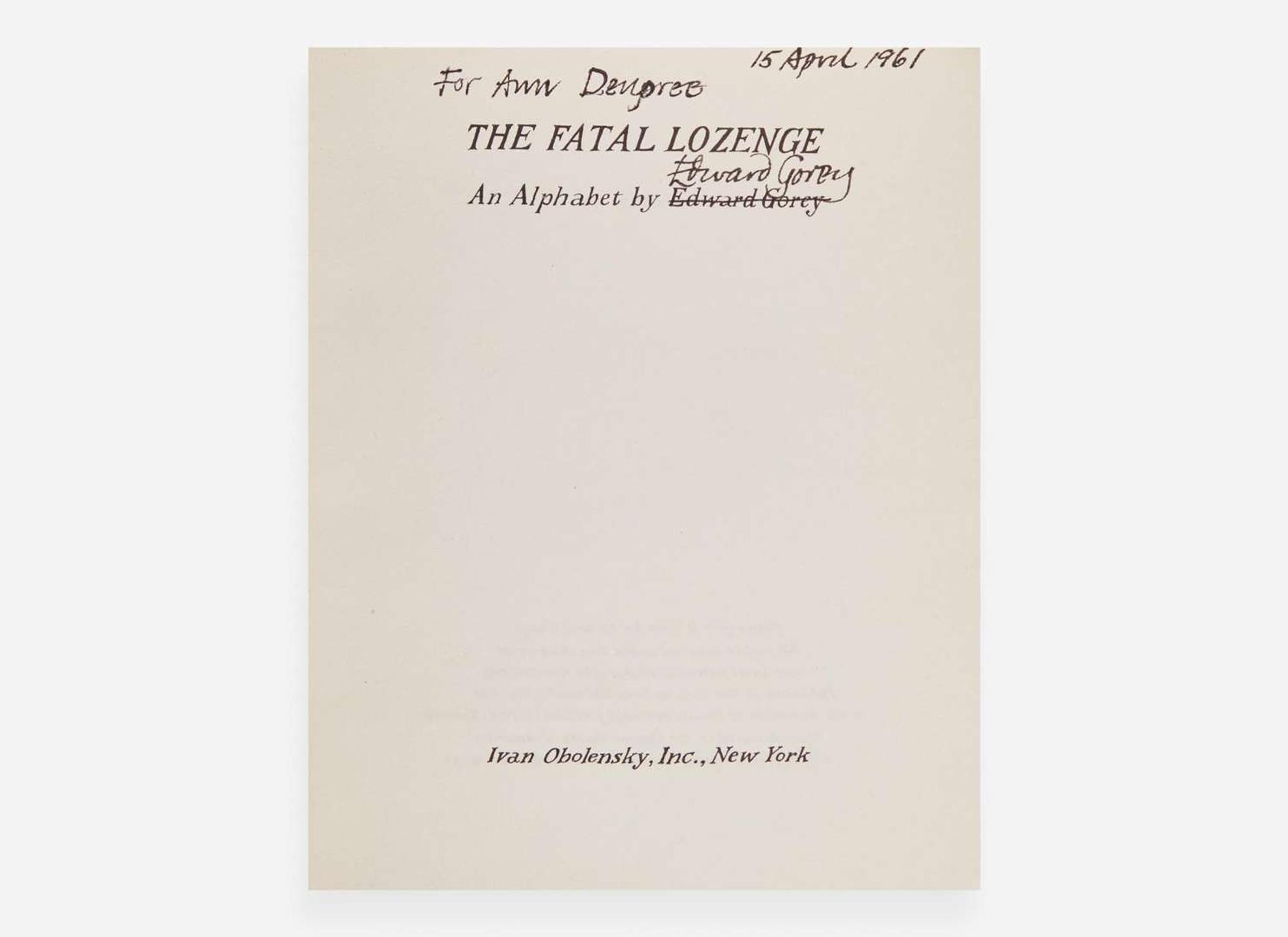 [Children's & Illustrated] Gorey, Edward: The Fatal Lozenge an Alphabet