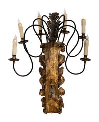 A Pair of Continental Giltwood and Metal Six-Light Sconces