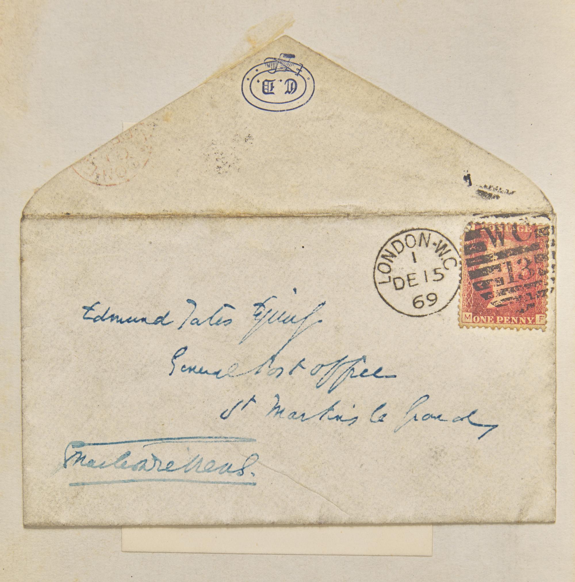 [Literature] Dickens, Charles. Autograph Envelope, signed
