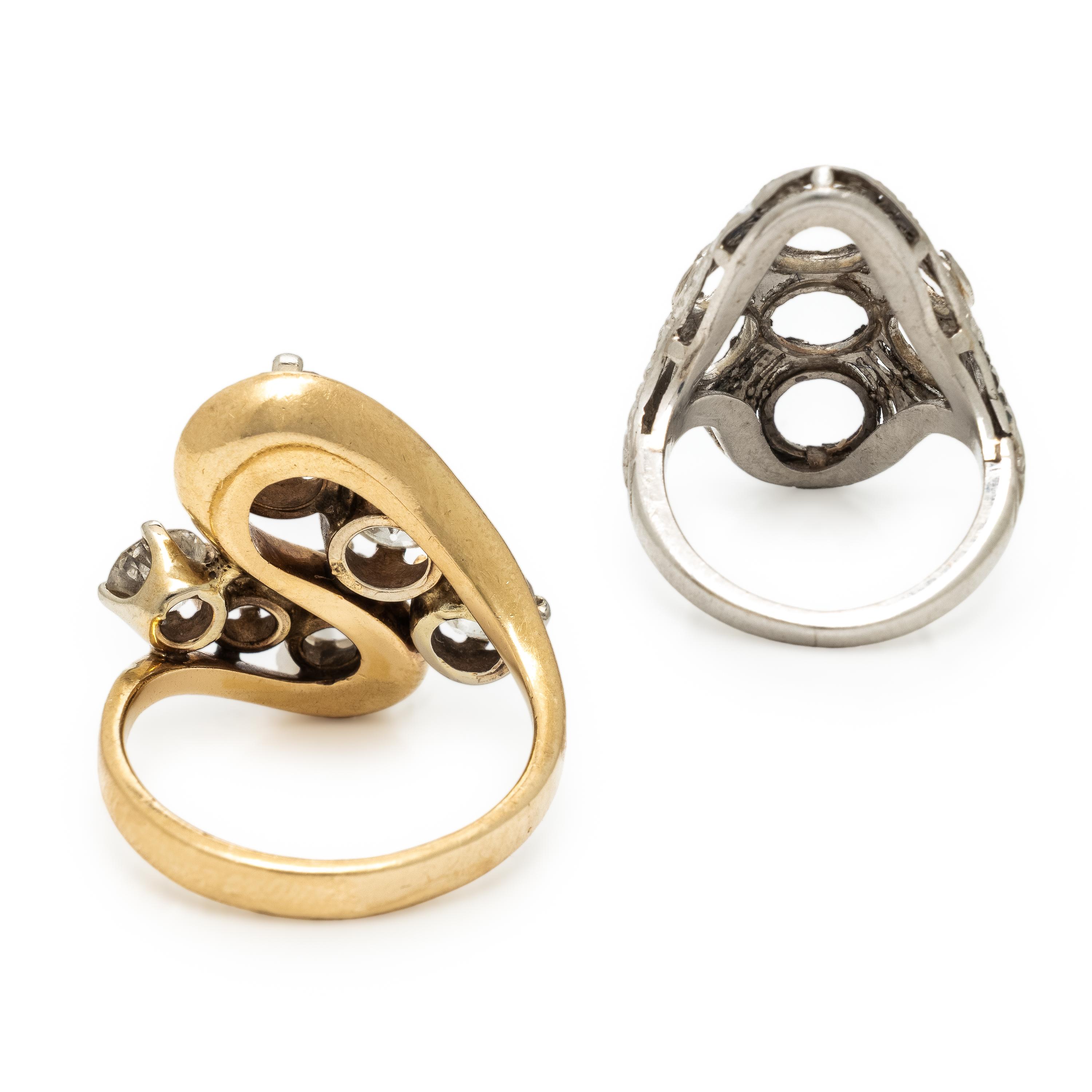 Yellow Gold and Diamond Ring with Platinum Ring Mounting