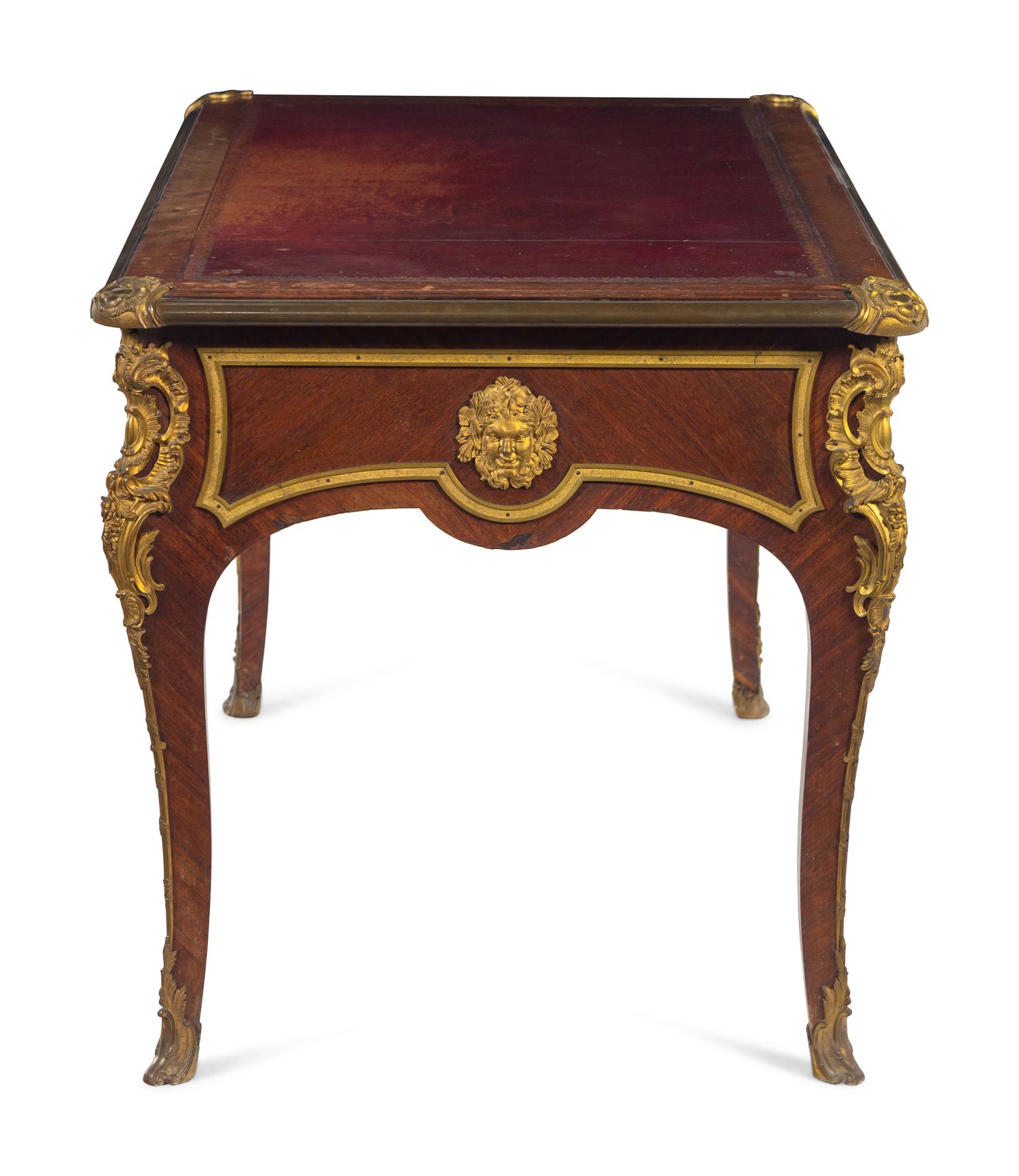 A Louis XV Style Gilt Bronze Mounted Kingwood Bureau Plat