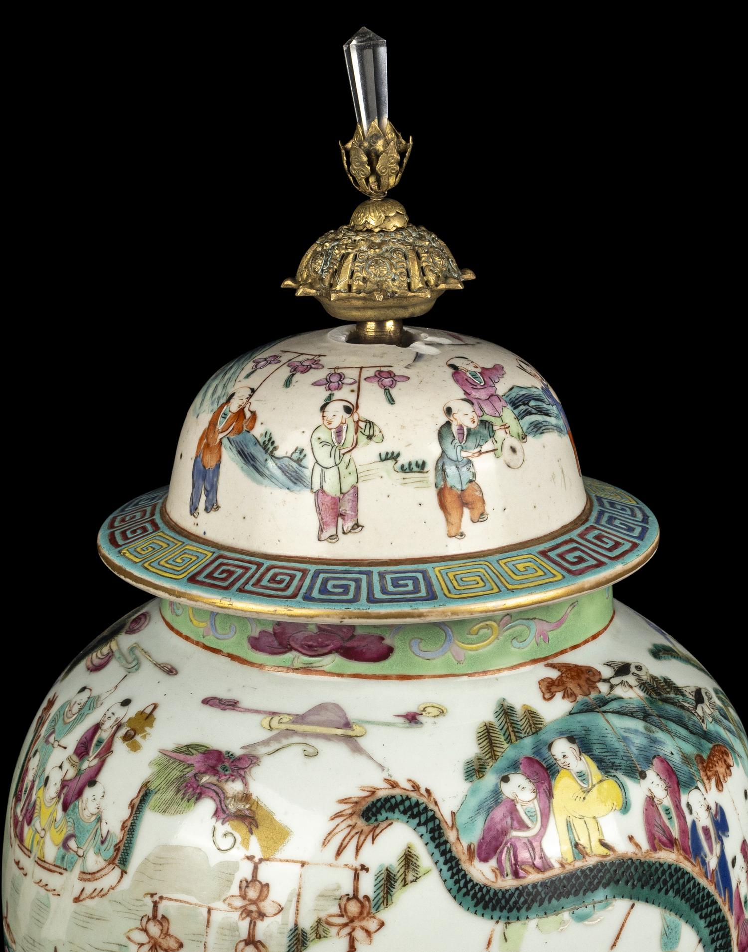 A Large Chinese Famille Rose Porcelain Covered Jar