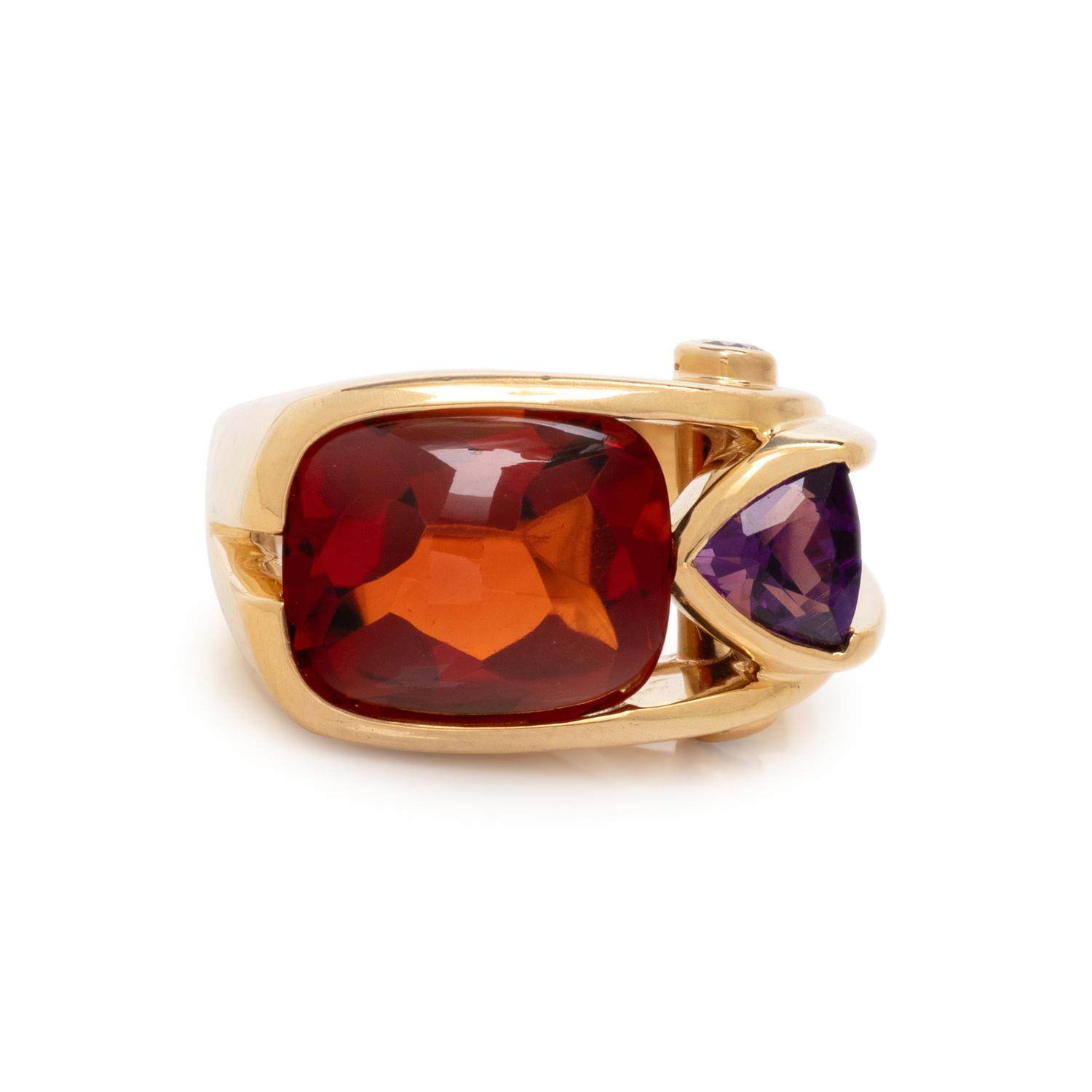 YELLOW GOLD, CITRINE, AMETHYST AND DIAMOND RING