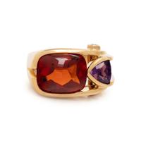 YELLOW GOLD, CITRINE, AMETHYST AND DIAMOND RING