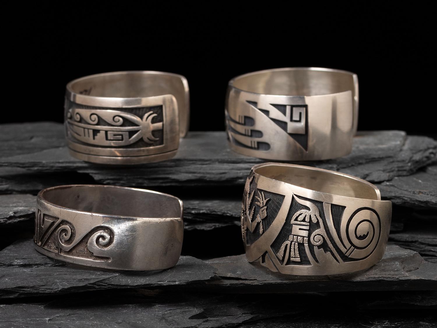 Hopi Silver Overlay Cuff Bracelets