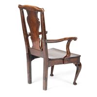 A Queen Anne Volute Carved Oak Open Armchair
