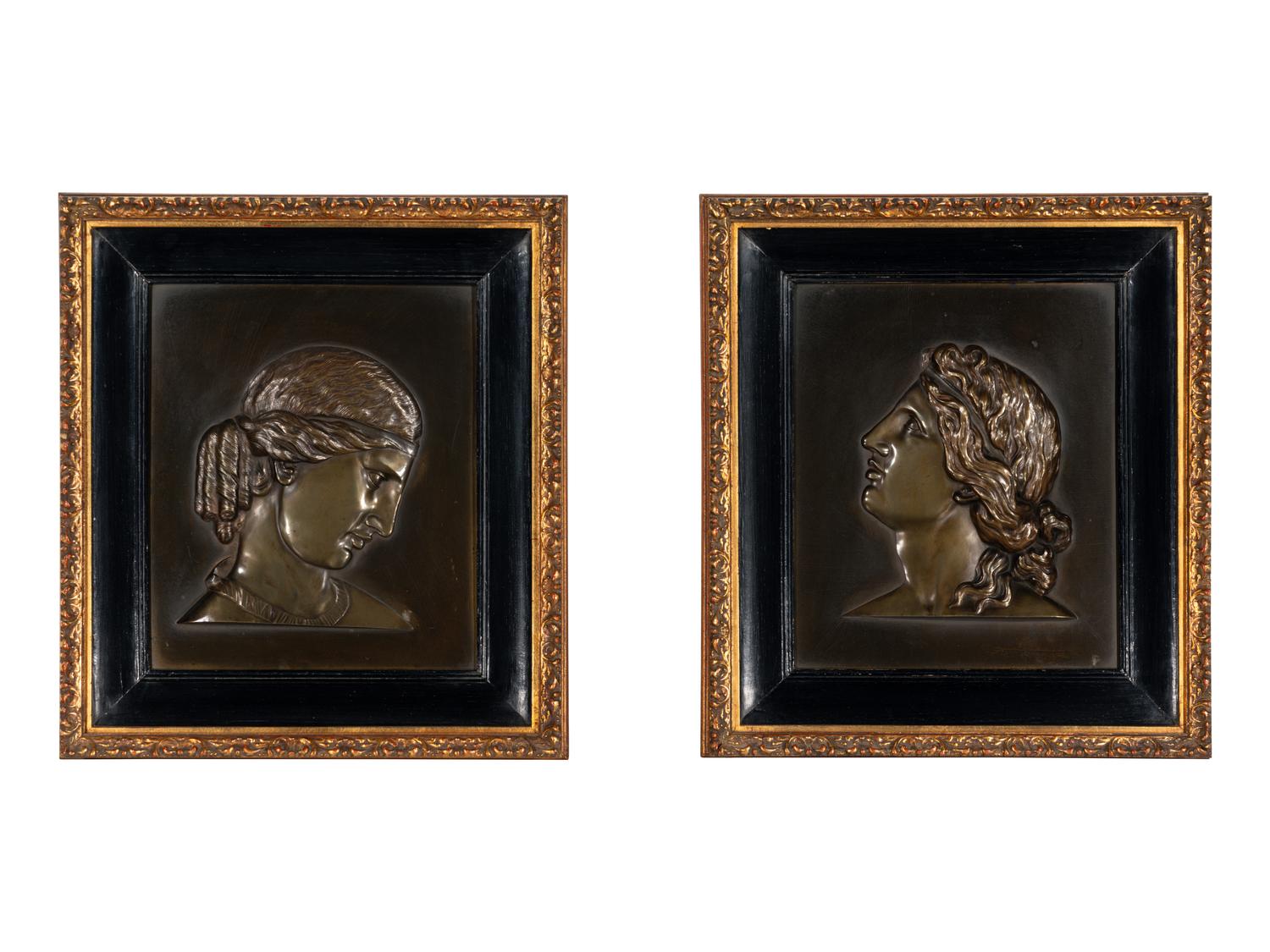 A Pair of Framed Neoclassical Bronze Relief Plaques