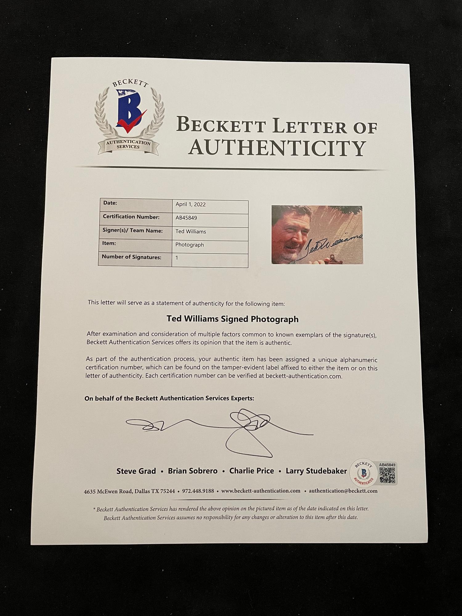 A Ted Williams Signed Autograph Large Format Hall of Fame Induction Photograph (Beckett Authentication Services Letter BAS Certified),