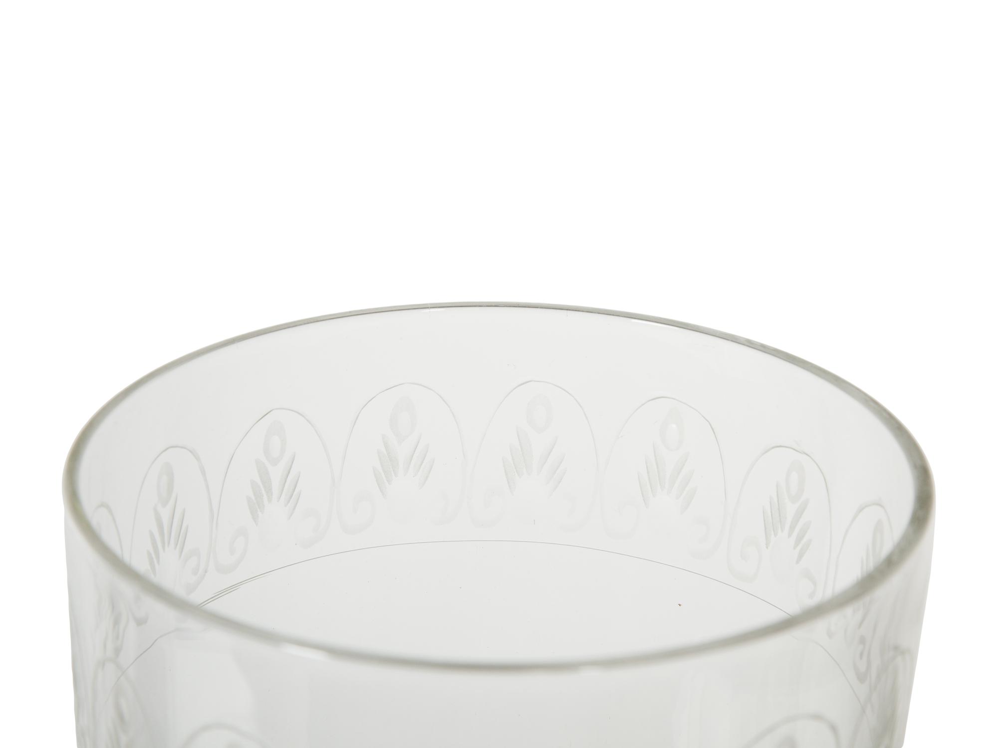 A Pair of English Etched Glass Hurricane Candlesticks