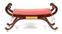 A Regency Style Parcel-Gilt Mahogany Curule-Form Window Bench Height 24 x width 45 inches. — 20TH CENTURY
