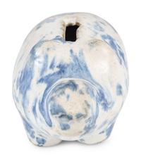 An Ohio Blue Sponge Painted Pitcher and Pig Bank
