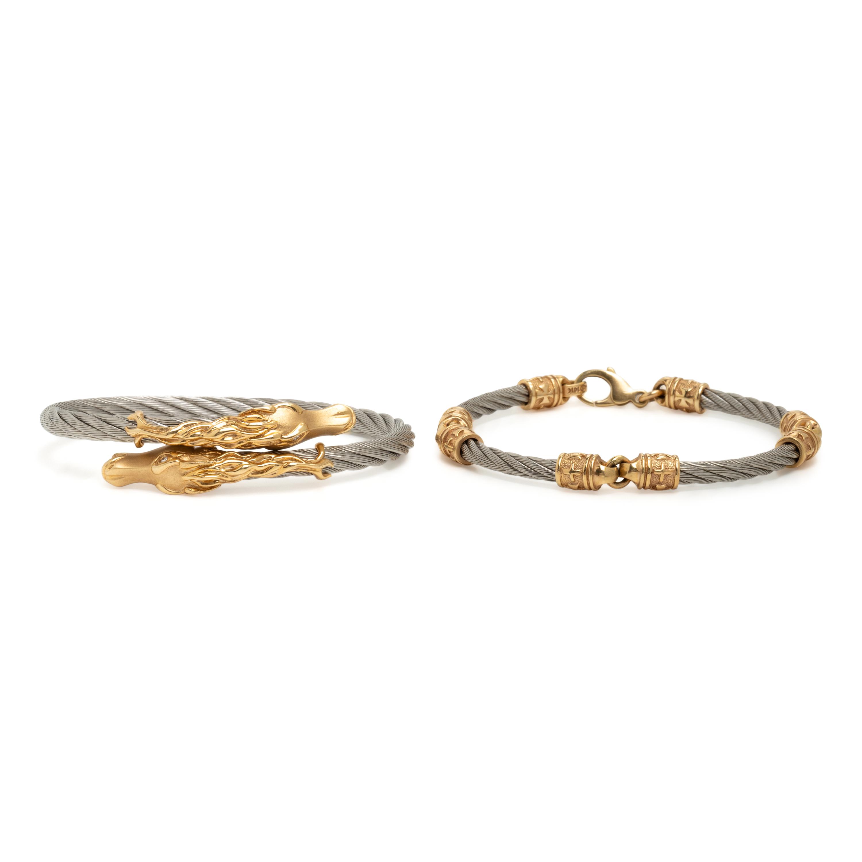 Steven Douglas, Two Yellow Gold and Stainless Steel Bracelets