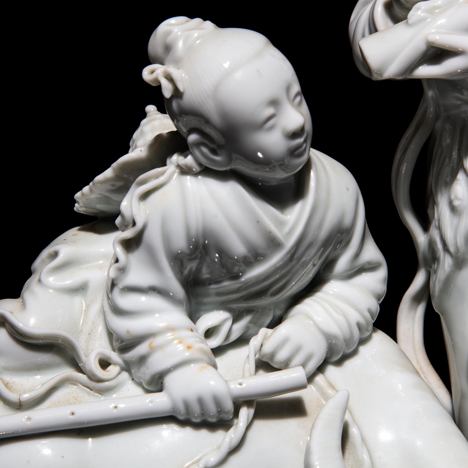 A Chinese Blanc de Chine Figural Group of the Weaver Girl and Herd Boy