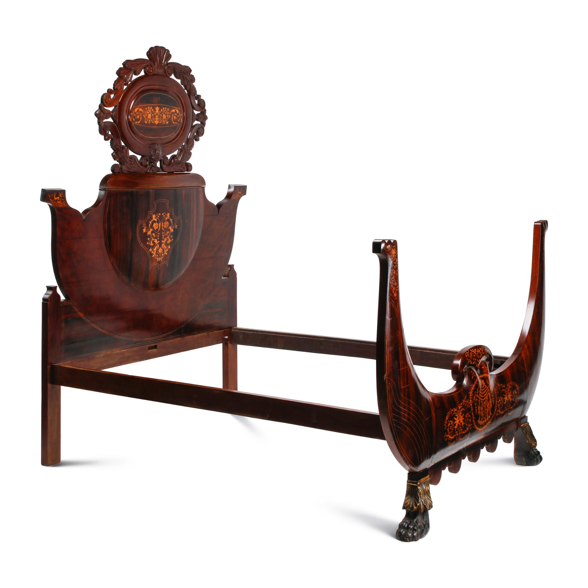 An Italian Rosewood, Mahogany and Marquetry Bed