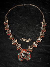Zuni Avian Squash Blossom Necklace and Earrings