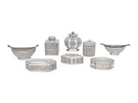 A Collection of Eight Indian Kutch Silver Table Articles