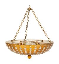 A Large French Gilt Metal and Cut Glass Bowl-Form Light Fixture