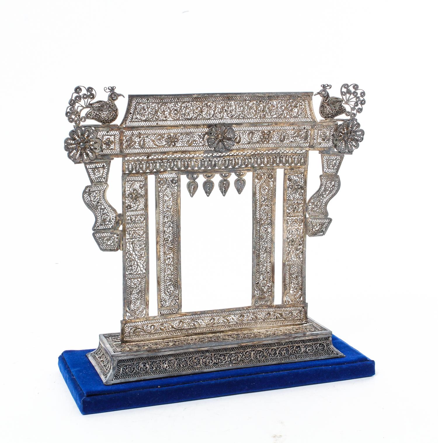 A Silvered Metal Filigree Architectural Model, , having a fitted box.