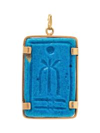 A Possibly Ancient Yellow Gold and Faience Pendant,
