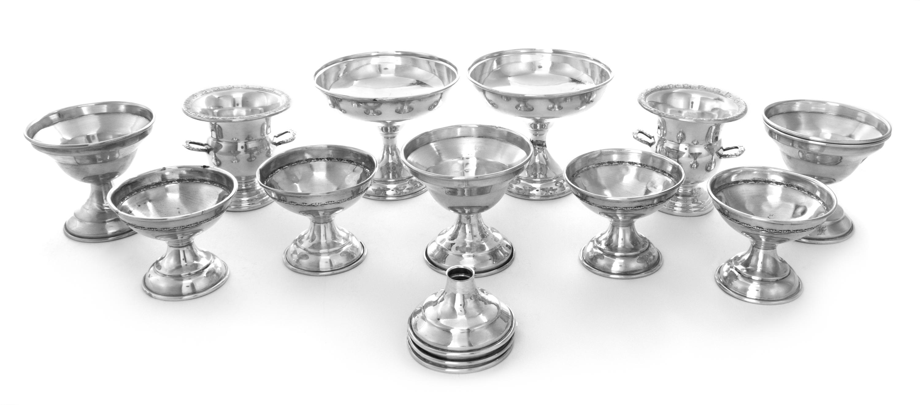 A Group of Eleven American Silver Articles, Various Makers, compising two coupes, two cigarette urns and six sherbets.