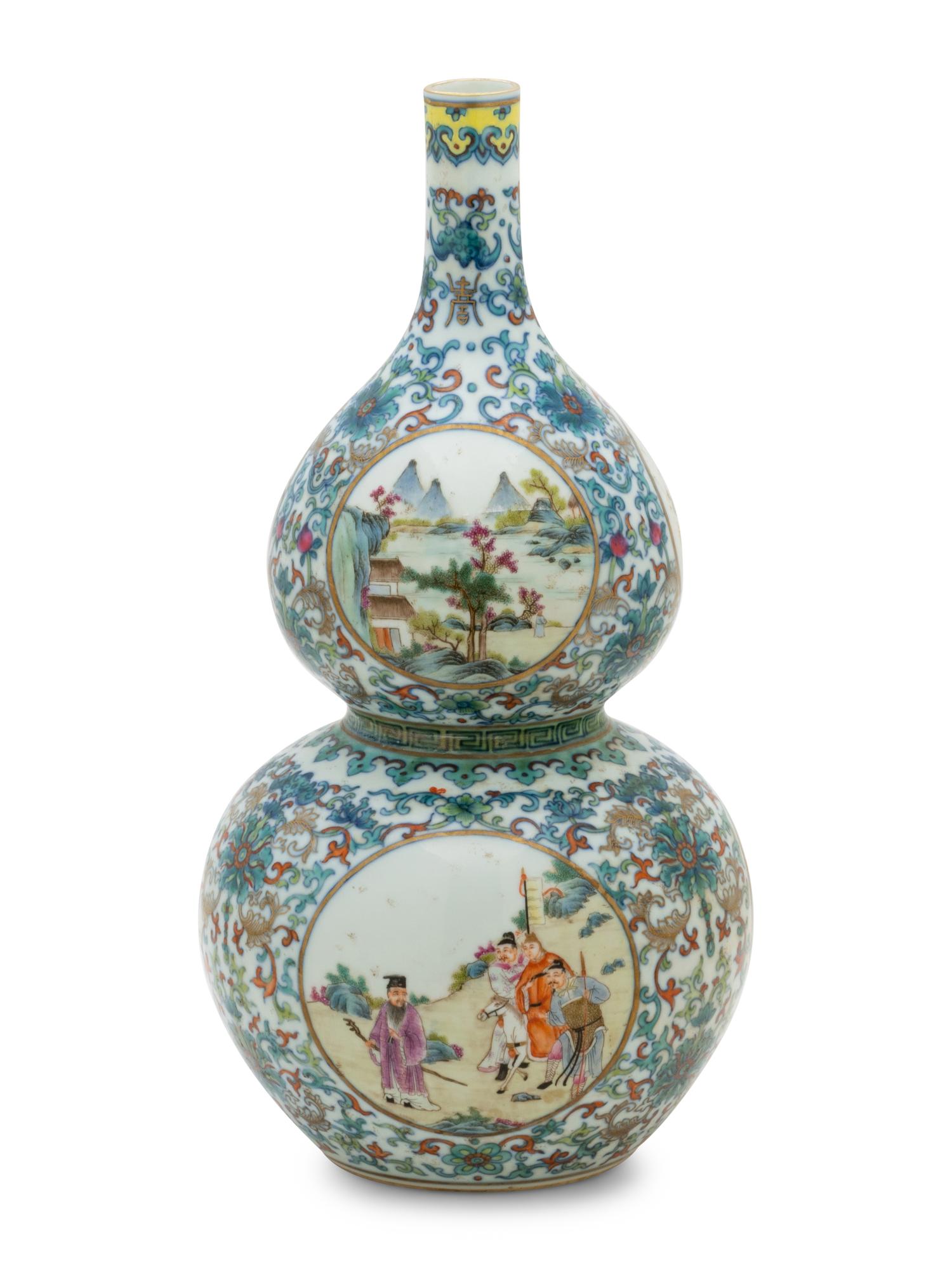 A Chinese Doucai Porcelain Double-Gourd Vase