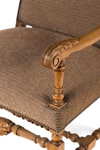 A Pair of Continental Baroque Style Carved Walnut Armchairs
