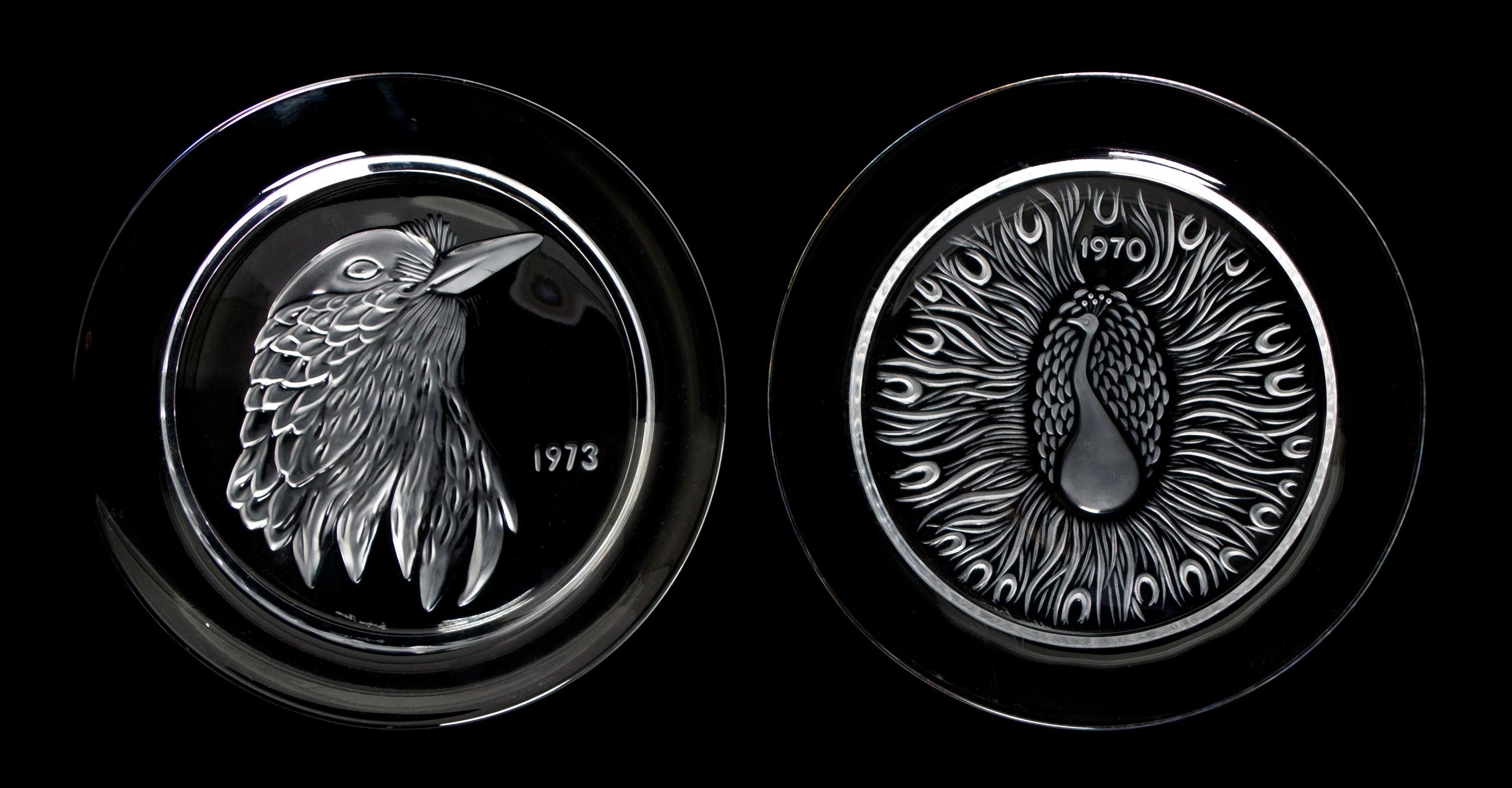 Two Lalique Molded and Frosted Glass Annular Plates, Diameter 8 1/2 inches.