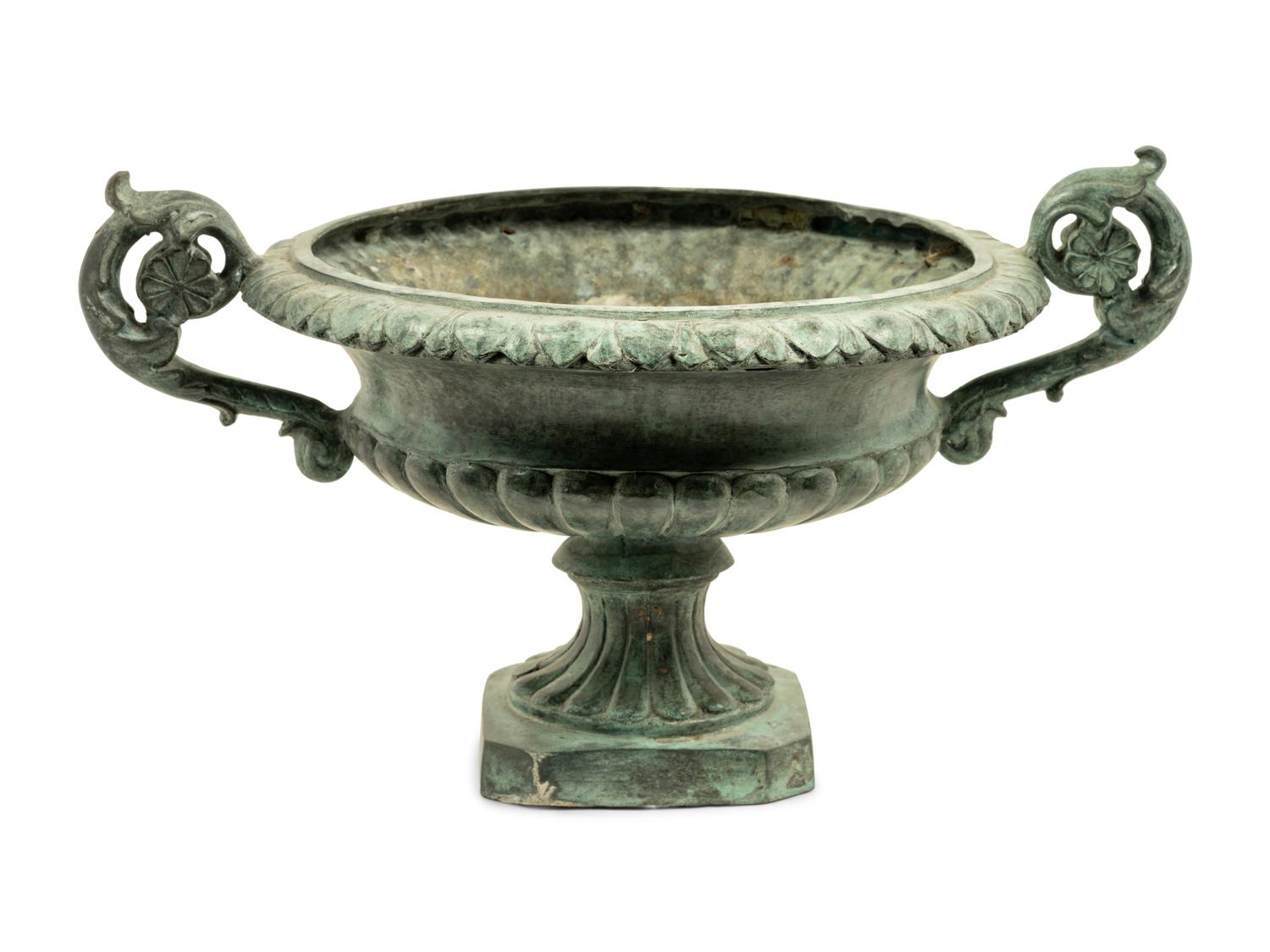 A Patinated Cast Metal Garden Urn