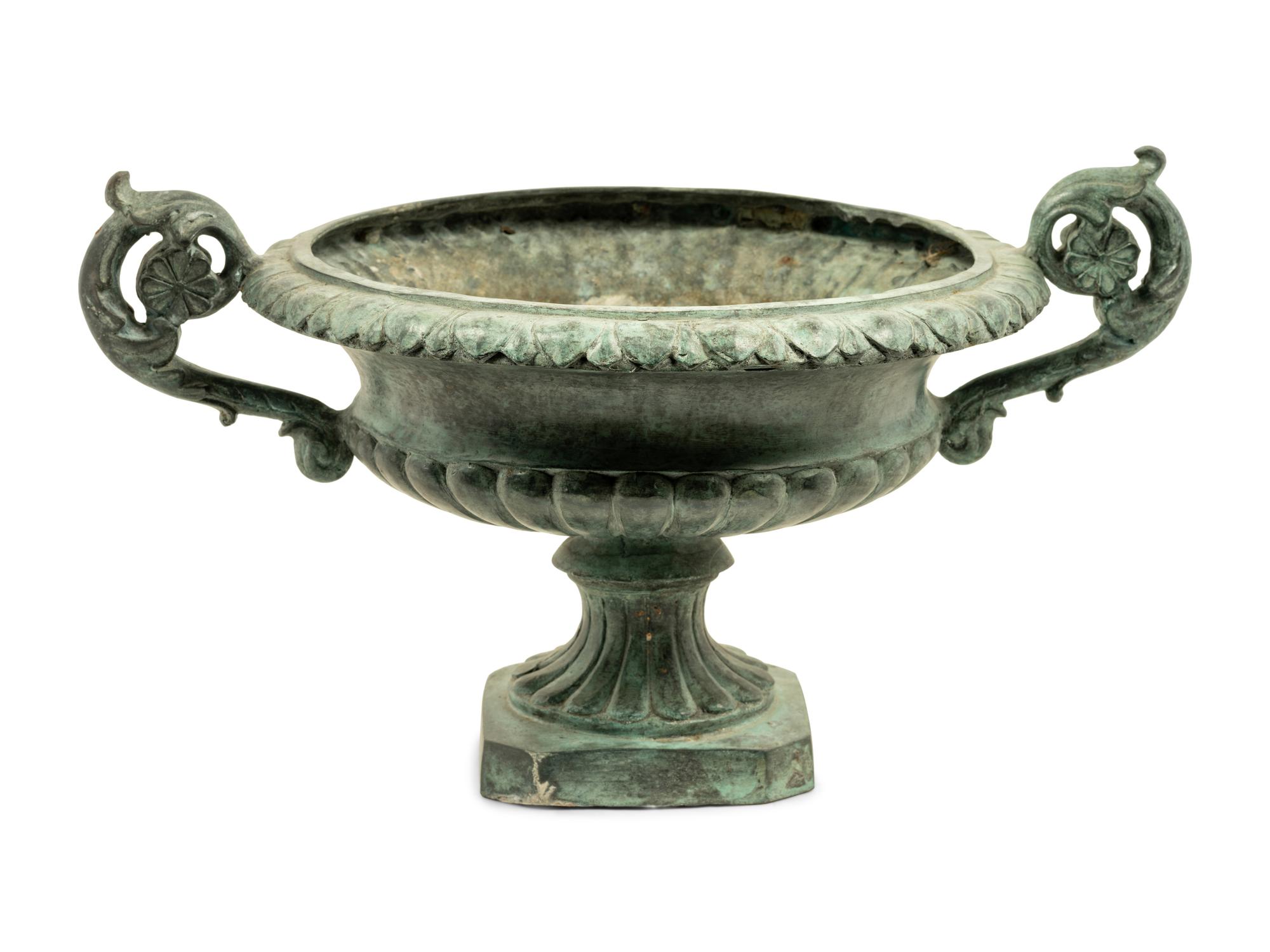 A Patinated Cast Metal Garden Urn