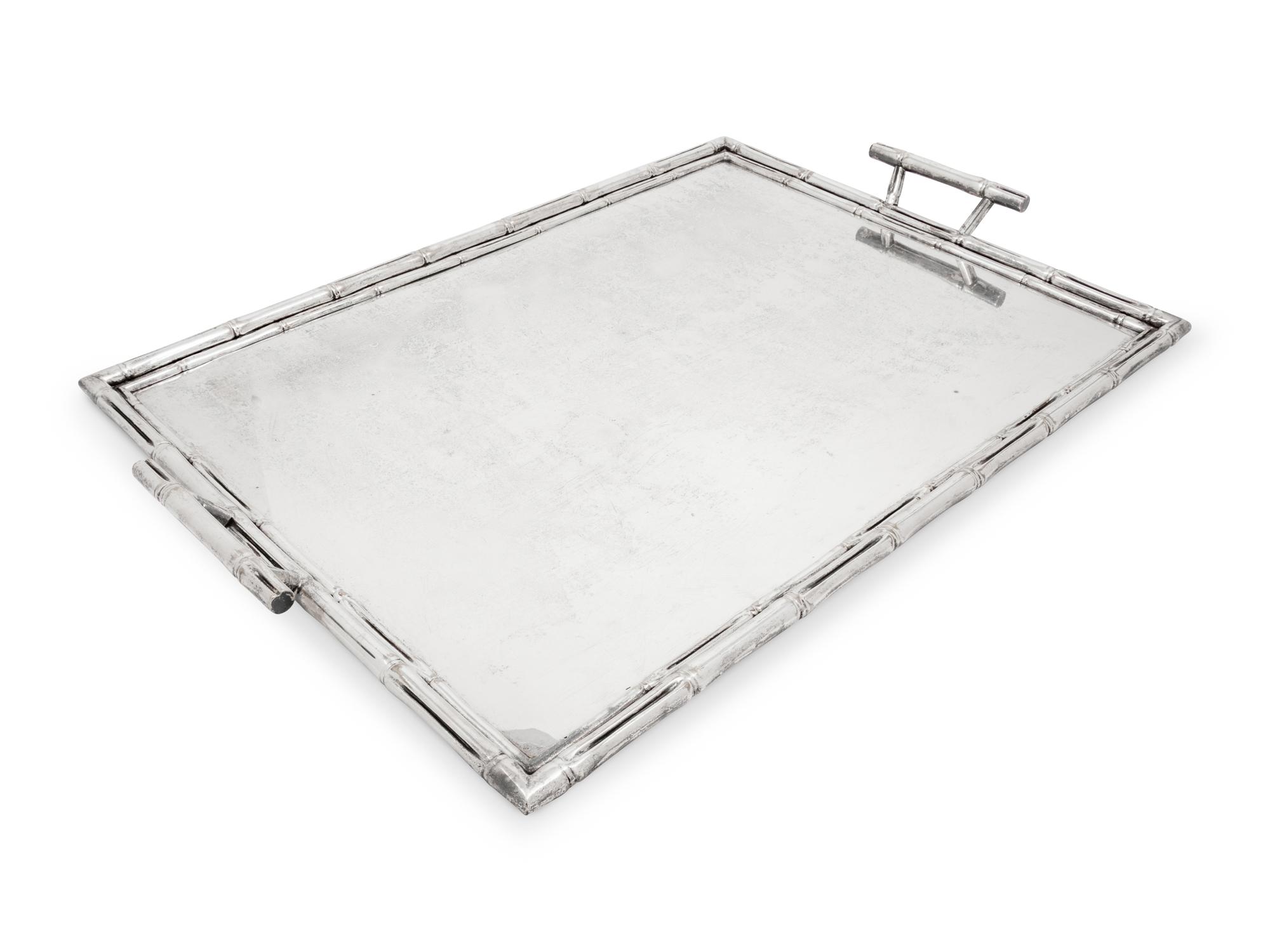 A Large Silver-Plate Faux Bamboo Tray
