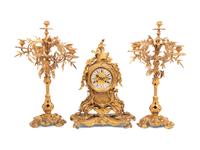 A Louis XV Style Gilt Bronze Clock Garniture
