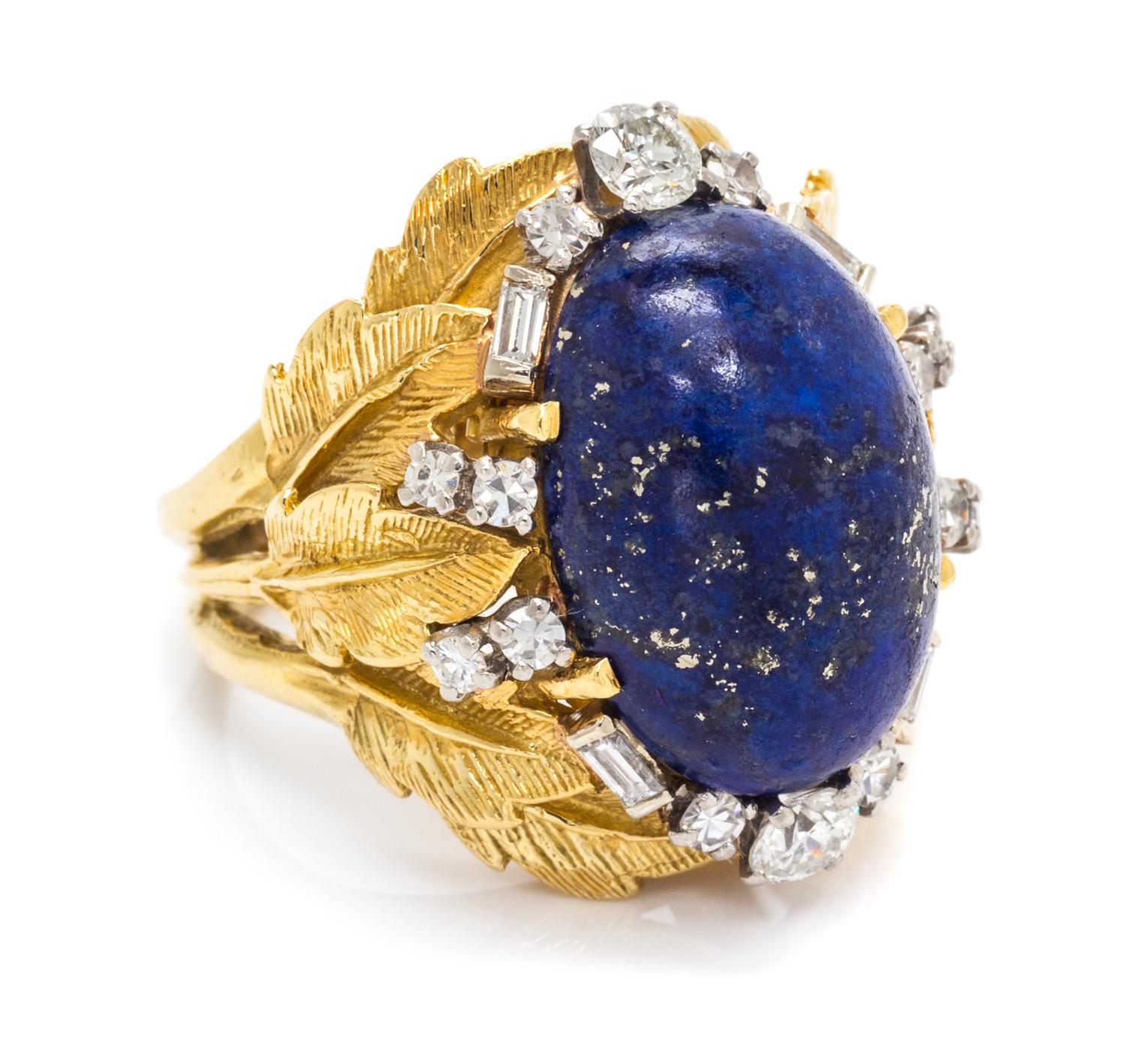 An 18 Karat Yellow Gold, Lapis Lazuli and Diamond Ring, 10.30 dwts.