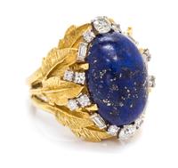 An 18 Karat Yellow Gold, Lapis Lazuli and Diamond Ring, 10.30 dwts.