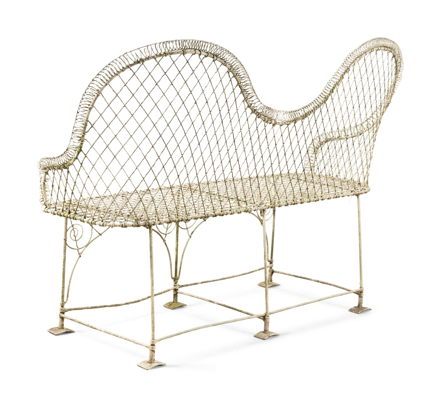 A Painted Wire Garden Bench