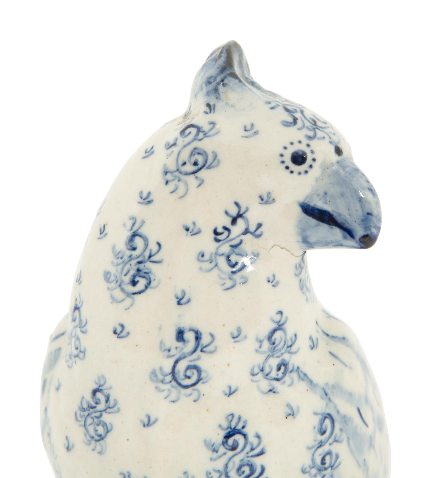 A Blue and White Spongeware Model of a Parrot