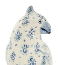 A Blue and White Spongeware Model of a Parrot