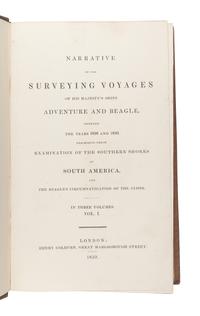 DARWIN, Charles (1809-1882). -- Robert FITZROY, editor (1805-1865), and Capt. Philip Parker KING (1793-1856). A Narrative of the Surveying Voyages of His Majesty's Ships Adventure and Beagle, between the years 1826 and 1836 . London: Henry Colburn, 1839.