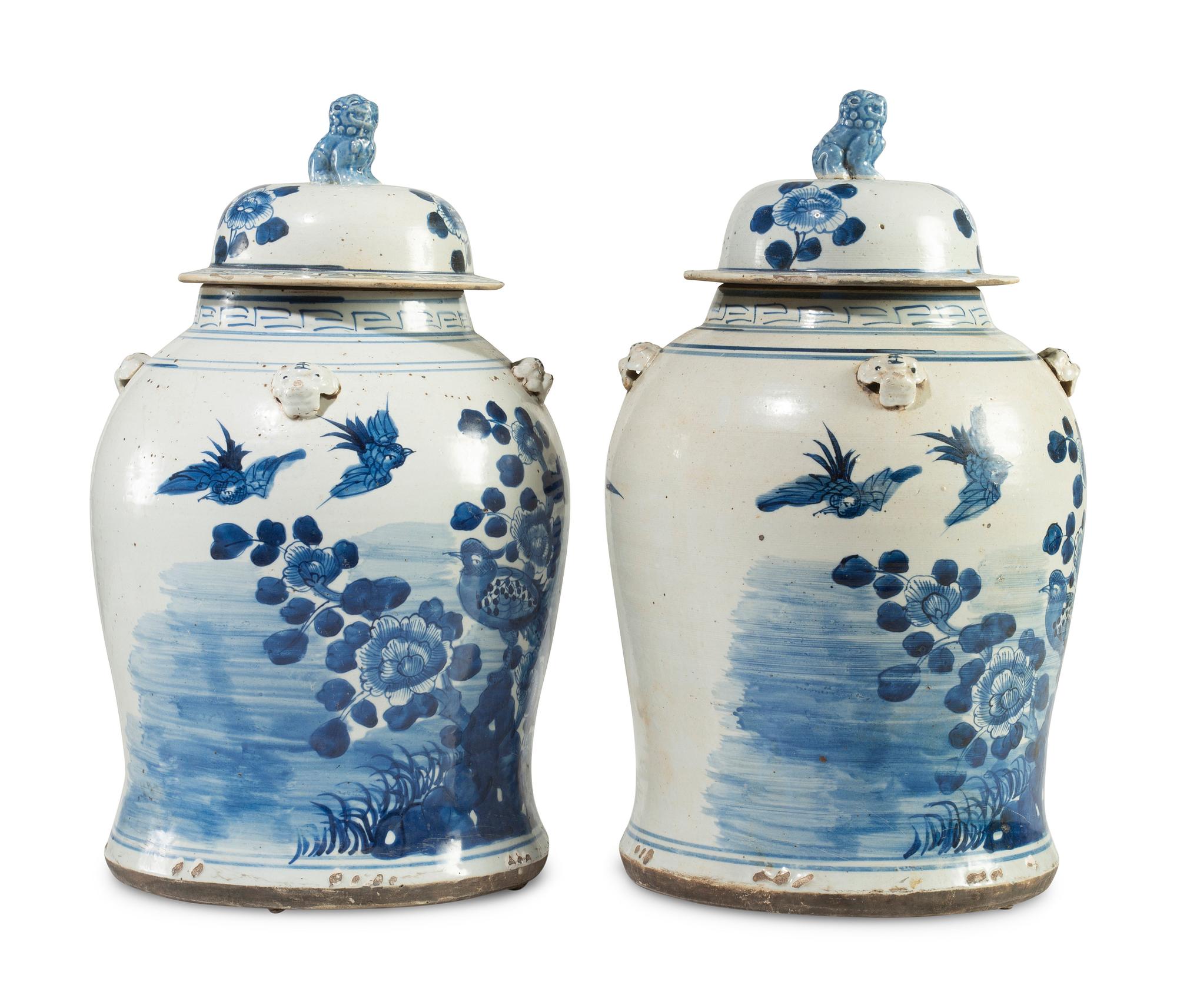 A Pair of Chinese Blue and White Porcelain Ginger Jars