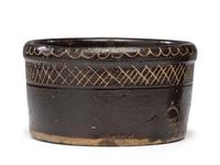 An Incised Albany Slip Presentation Butter Tub