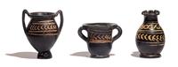 Three Xenon-Ware Miniature Black-Glazed Kantharoi