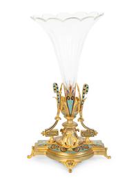 A Napoleon III Gilt Bronze and Champleve Enamel Glass Centerpiece — ALPHONSE GIROUX, PARIS, 19TH CENTURY