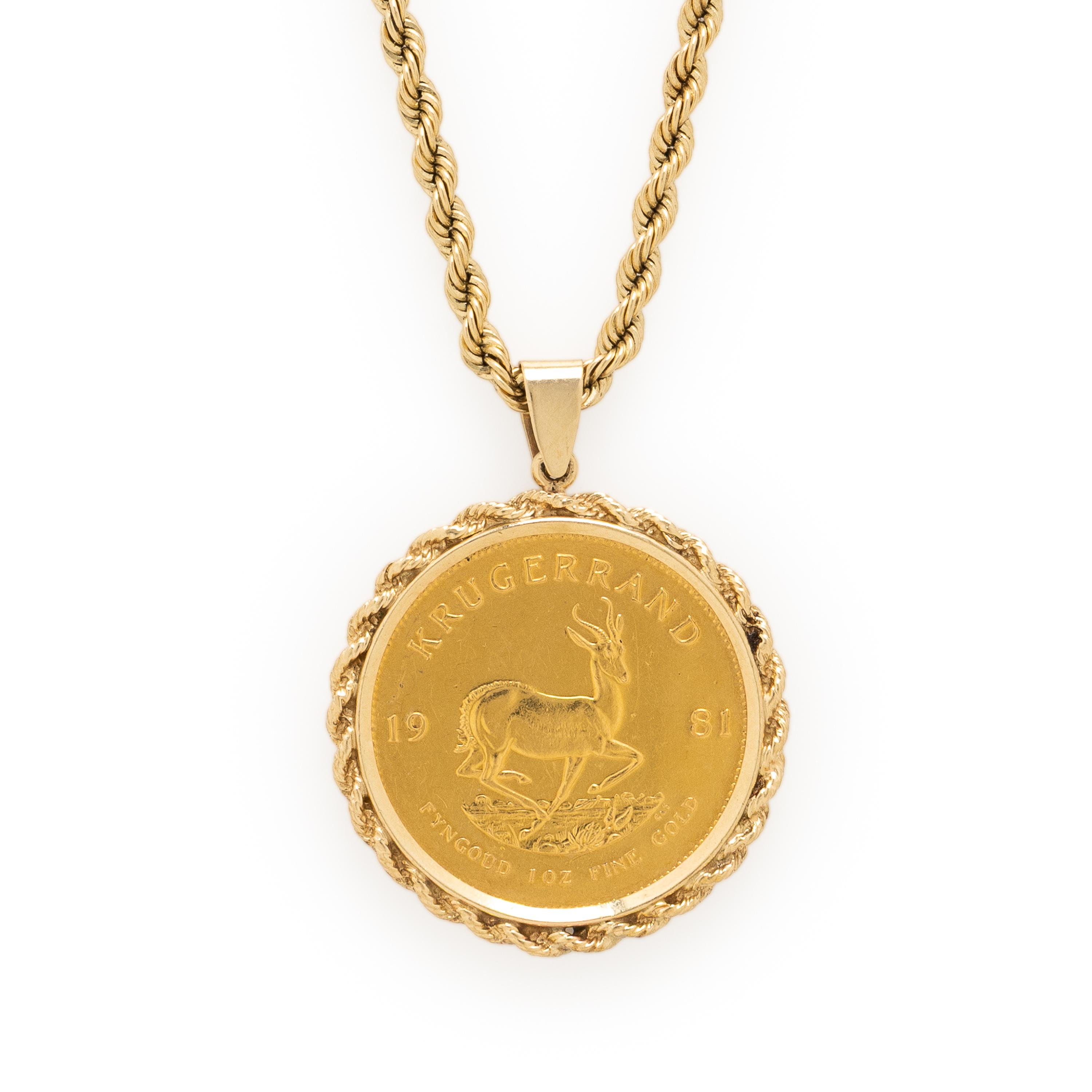 Yellow Gold and Krugerrand Coin Pendant Necklace